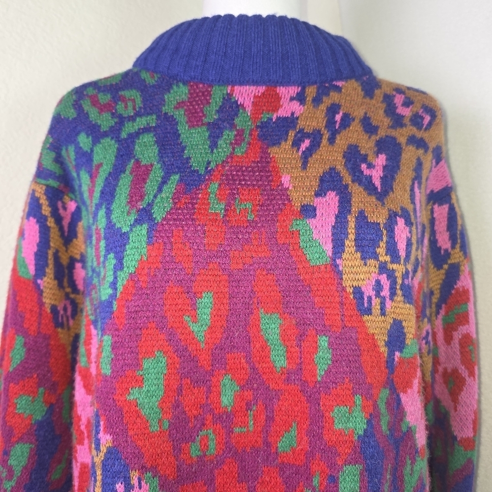 Farm Rio Mixed Leopard Pop Sweaterdress Multi Size L NWT - Picture 3 of 15